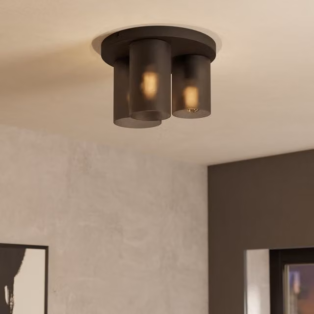 Eglo Colomera Modern Glass and Metal Flush Mount Ceiling Light in Black