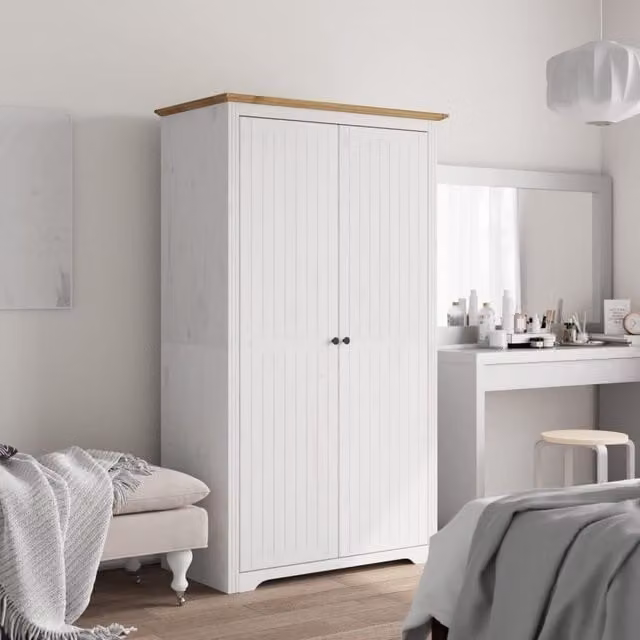 Berkfield Home BODO Wardrobe in White and Brown Solid Pine, W/D/H: 101 x 52 x 176.5 cm – 1
