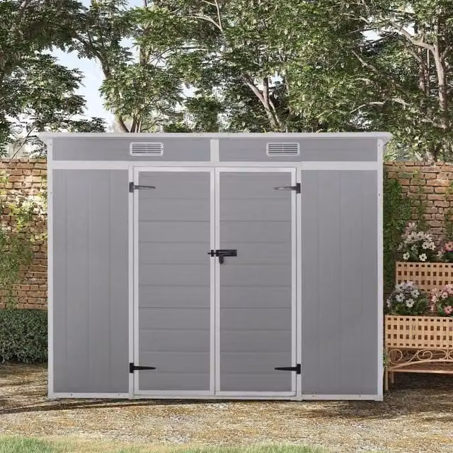 SPETLEK Grey Plastic Garden Storage Shed with Pent Roof – 1