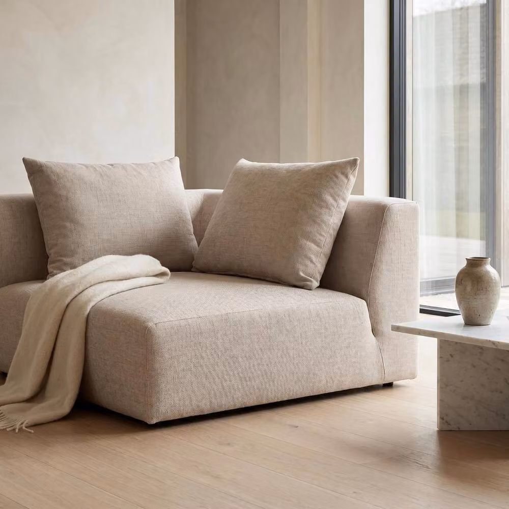 Abakus Direct Tokyo Right Corner Seat Sofa in Cream Brushed Tweed Fabric with Deep Seat – 2