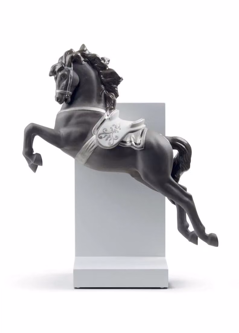Lladró Horse on Pirouette Porcelain Figurine in Silver and Grey