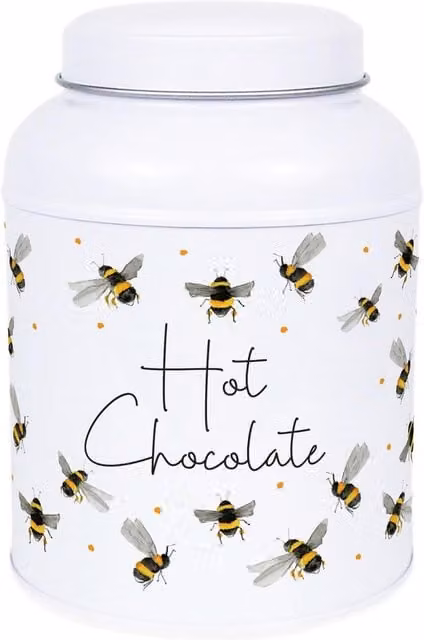 Purely Home Scattered Bees Decaf Canister White Metal Kitchen Storage Tin with Small Dome Lid