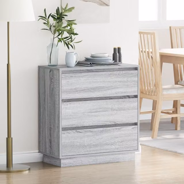 Berkfield Home Modern Grey Bedside Cabinet with Integrated LED Lighting, W/D/H: 71 x 34.5 x 75 cm