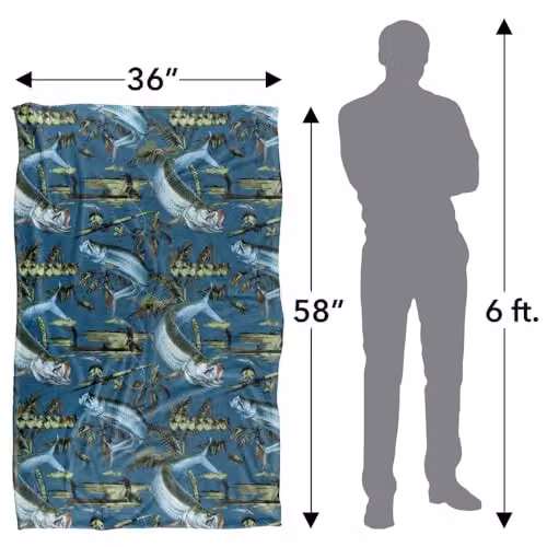 JQ Licensing Tarpon Tiki Fishing Pattern Super Soft Fleece Throw Blanket, Multicolour, W: 91 cm, D: 147 cm – 4