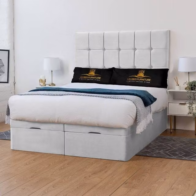UK Bed Furniture Florence White Upholstered Ottoman Storage Divan Bed with End Lift and 54 Inch Headboard, W/D/H: 90 x 190 cm – 1