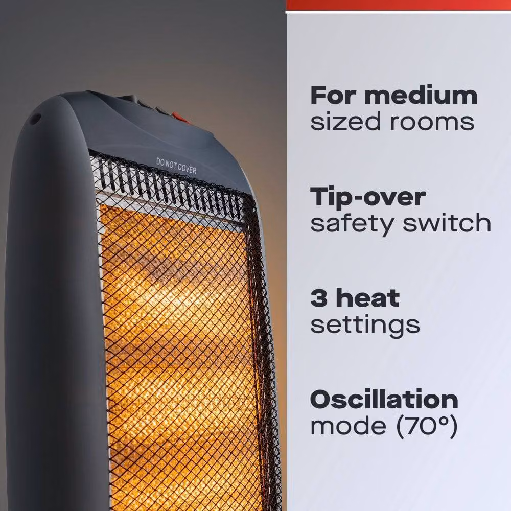Daewoo 1200W Portable Oscillating Halogen Heater in Mid Grey – 2