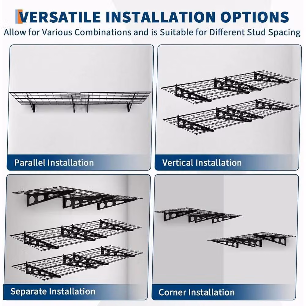 VOGREX Black Metal Wall Mounted Garage Storage Shelves, 2 Piece Set, W/D/H: 182.88 x 60.96 x 60.96 cm – 3