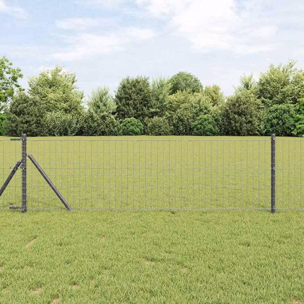 Berkfield Home Euro Fence Grey PVC-Coated Steel Rectangular Fencing, W: 6 m, H: 0.6 m – 2
