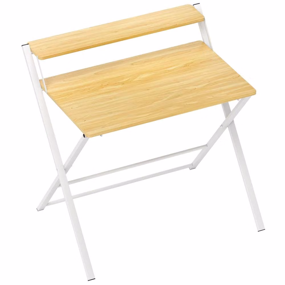 Wyld Haus Lune Folding Writing Desk with 2 Tier Storage Shelves, White, W/D/H: 86 x 80 x 51 cm – 2