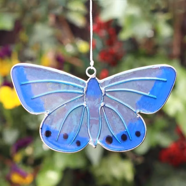 KDMK Blue Butterfly Glass Hanging Window Suncatcher Decor