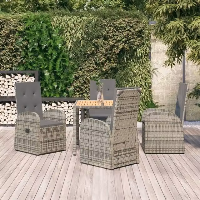 Berkfield Home 5 Piece Grey Poly Rattan and Solid Acacia Wood Garden Dining Set