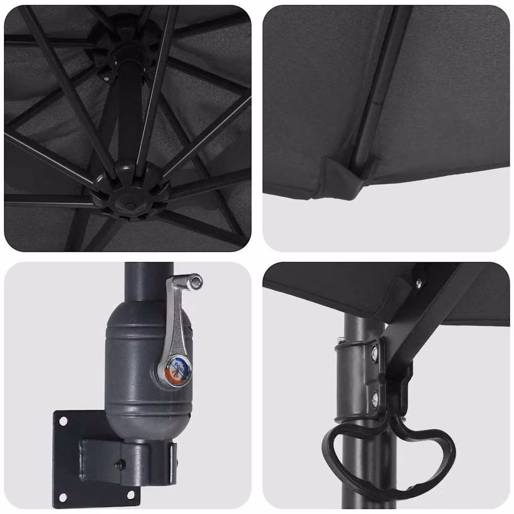 Berkfield Home Large Patio Umbrella in Dark Grey Anthracite with Powder-Coated Steel and Polyester Frame, W/D/H: 248 x 248 x 148 cm – 4
