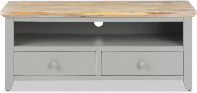 Florence Acacia Wood TV Unit with 2 Drawers in Sage Green, W: 120 cm, D: 45 cm, H: 50 cm