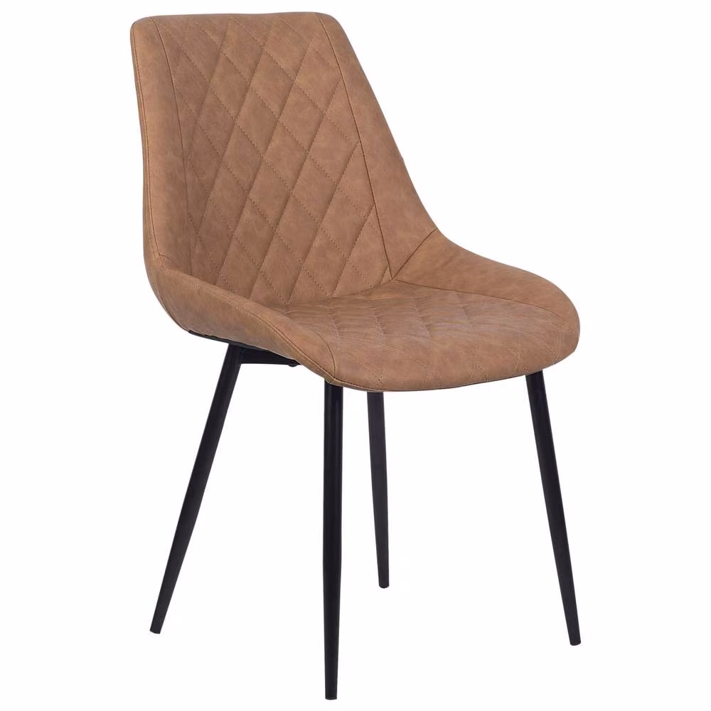 Wyld and Coco Set of 2 Brown Quilted Faux Leather Dining Chairs with Black Powder Coated Iron Legs – 3