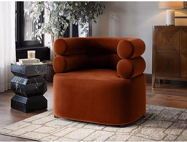 Solace+Co Modern Orange Velvet Tub Lounge Chair with Armrests