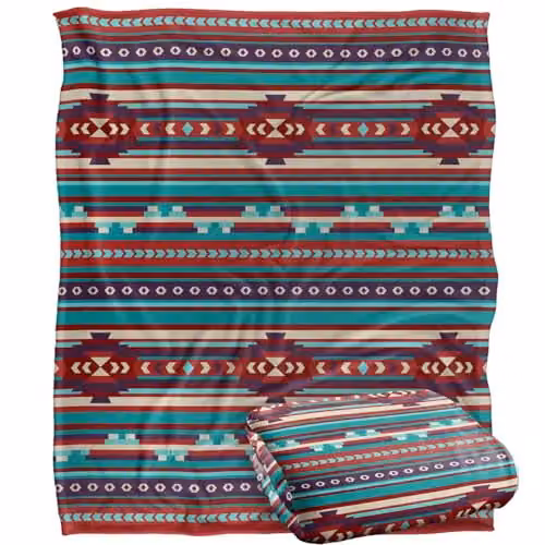 JQ Licensing James Piazza Southwest Turquoise Pattern Silky Touch Super Soft Fleece Throw Blanket, W: 152 cm, D: 127 cm