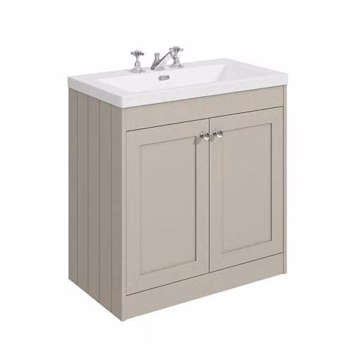 Balterley Floor Standing 2 Door Vanity Unit with Rectangular Basin and Handles in Pebble Grey, W/D/H: 80 x 45.3 x 80 cm