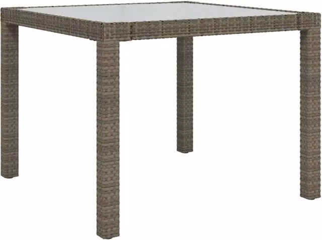 Berkfield Home Grey Poly Rattan Garden Table with Tempered Glass Top, W/D/H: 90 x 90 x 75 cm