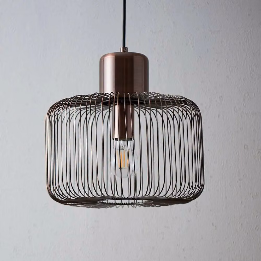 Loops Industrial Copper Metal Hanging Ceiling Pendant Light, Height Adjustable, E27 Socket – 3