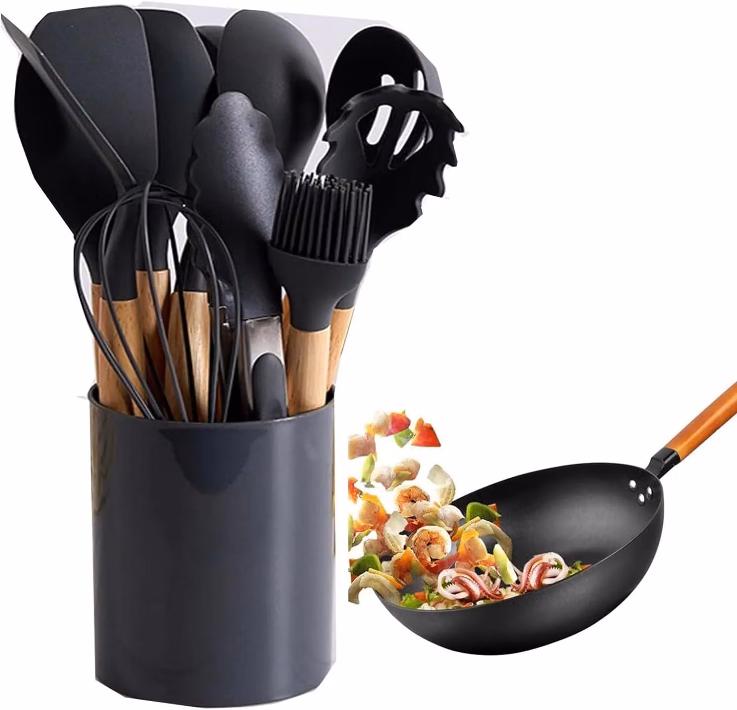 Dragodirect 12-Piece Silicone Cooking Utensils with Durable Wooden Handles in Black – 4