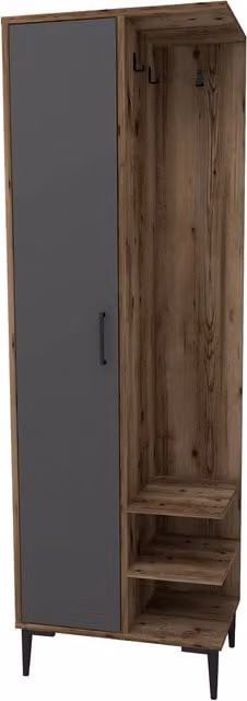 Destina Home Leena Hall Stand Coat Rack with Cabinet and Shelves in Brown and Anthracite