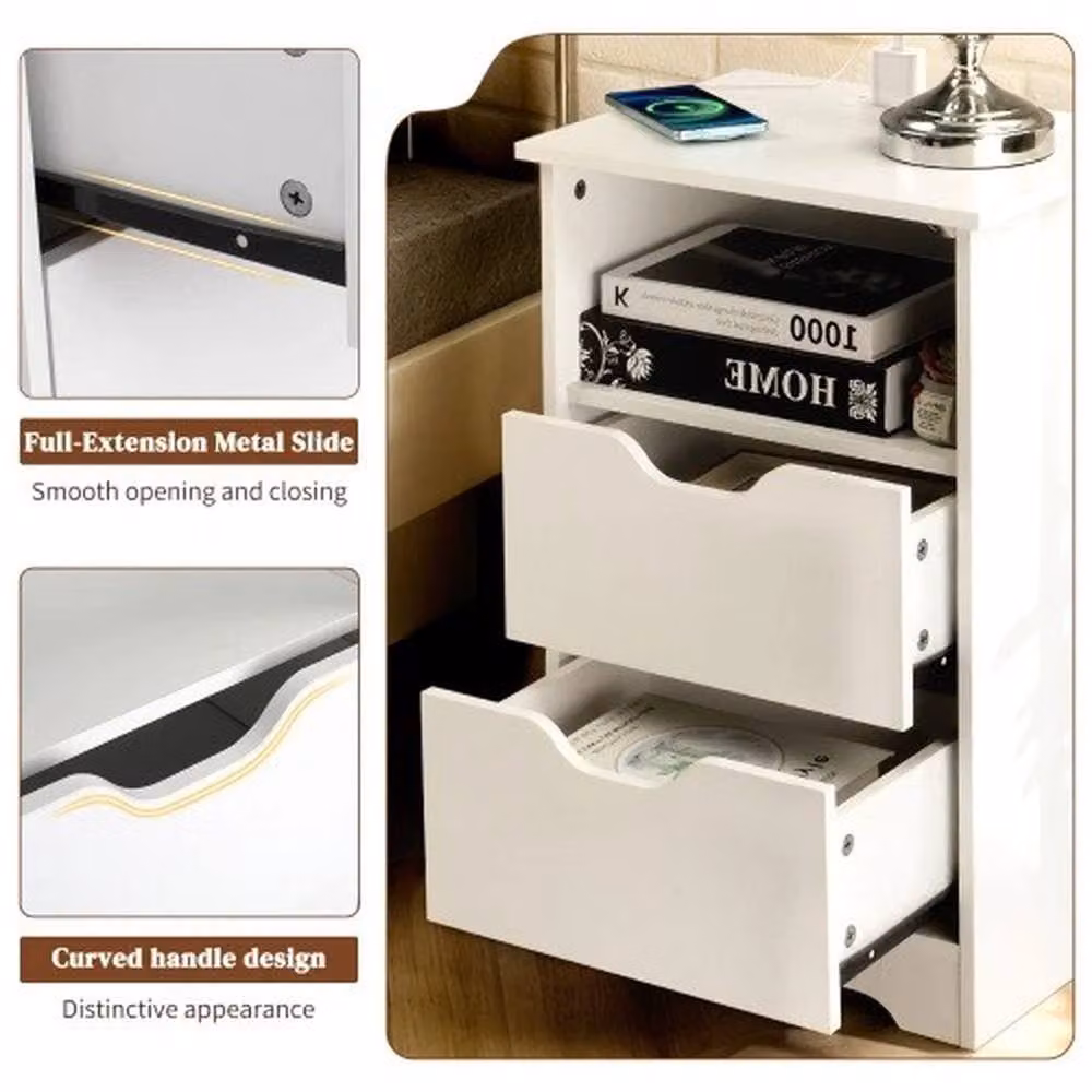 Nordara Modern White Bedside Table Drawer Cabinet for Bedroom or Living Room – 4