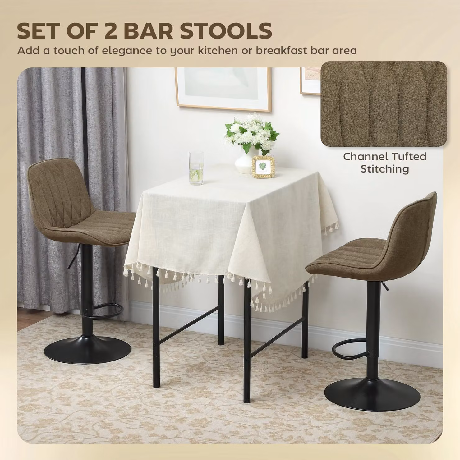 HOMCOM Set of 2 Modern Armless Bar Stools in Brown – 4