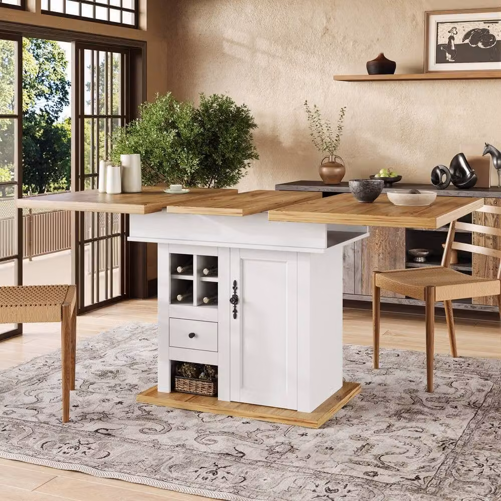ModernLuxe Extendable Rectangular Dining Table in White with Wine Rack and Drawers for 4-6 Adults – 2