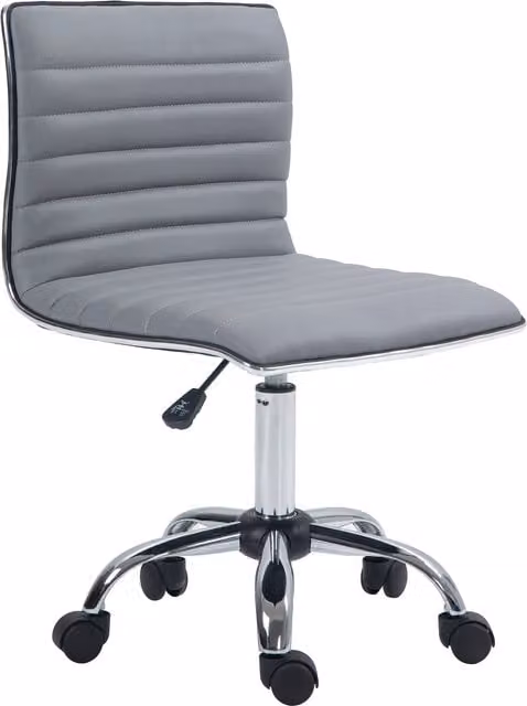 Vinsetto Armless Office Chair in Light Grey, Adjustable Swivel PU Leather Task Chair with Chrome Base – 1
