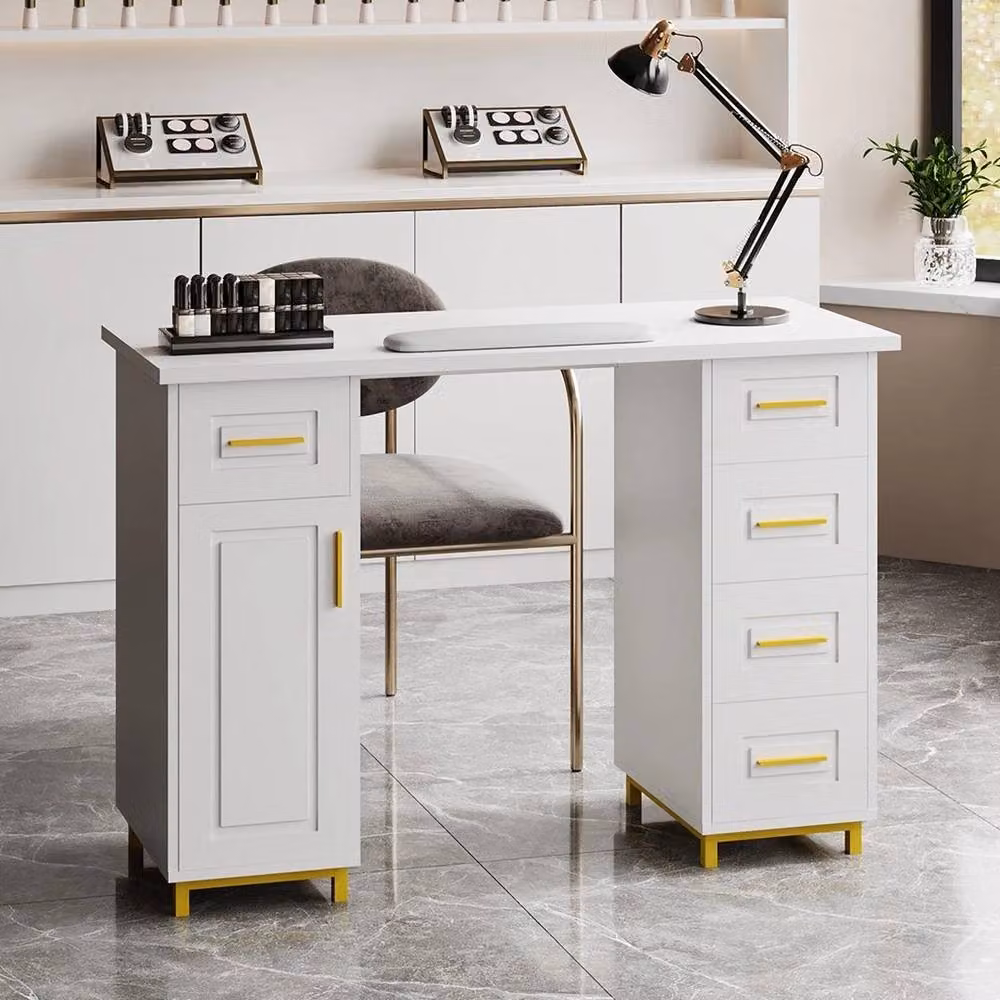 NESTLUNE Professional Manicure Table for Beauty Salons in White and Gold, W: 100 cm, D: 15 cm – 3
