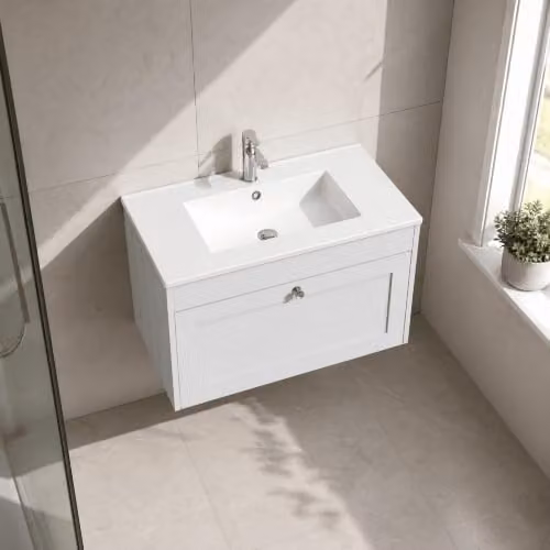 Balterley Wall Hung Single Drawer Vanity Unit with Rectangular Basin and Soft Close Drawer, White, W: 80 cm, D: 45.3 cm, H: 43.1 cm – 2