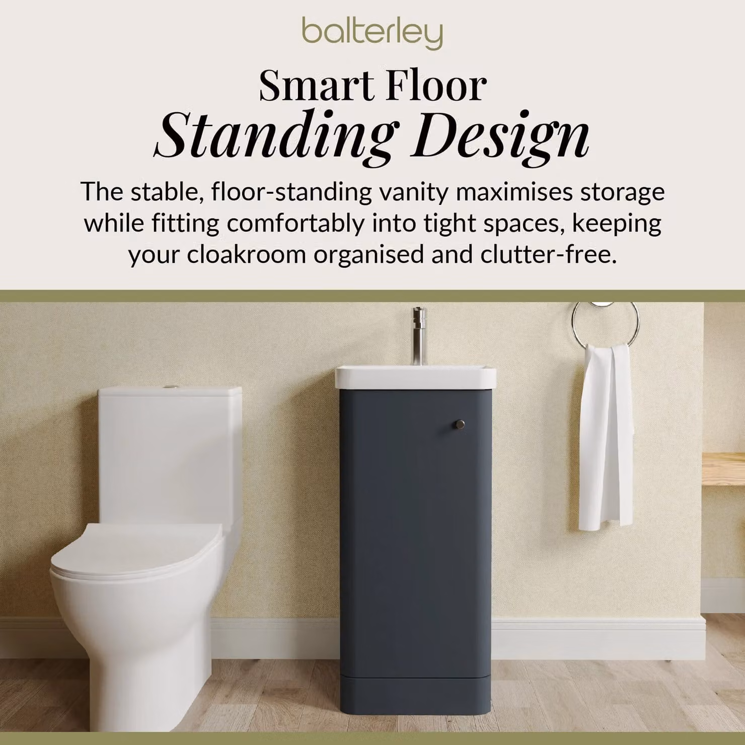 Balterley Modern Dark Grey 1 Door Freestanding Bathroom Vanity Unit with Tap and Toilet Pack – 3