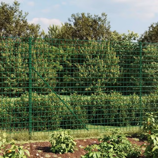 Berkfield Home PVC Coated Steel Wire Mesh Fence with Flange, Green, H: 1.6 m x W: 25 m