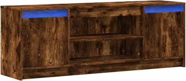 Berkfield Home Modern TV Cabinet with Integrated LED Lighting in Smoked Oak Brown, W: 139.5 cm, D: 34 cm, H: 50 cm