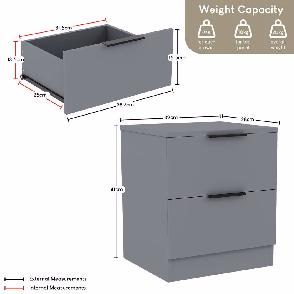 Home Discount Vida Designs Trega 2 Drawer Grey Bedside Chest Table – 2