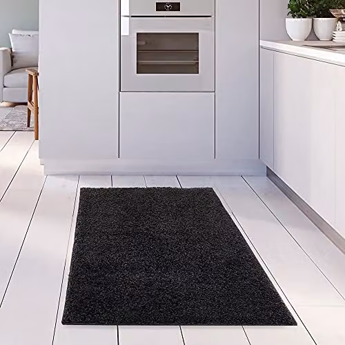 THE RUGS Black Plain Soft High Pile Shaggy Rug, W/D: 80 x 150 cm – 2