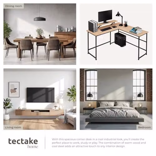 tectake Melrose Corner Desk with Movable Monitor Stand in Oak and Black, W/D/H: 140 x 130 x 76.5 cm – 5