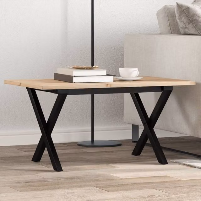 Berkfield Home X-Frame Coffee Table in Brown Solid Pine and Steel, W: 80 cm, D: 50 cm, H: 40 cm