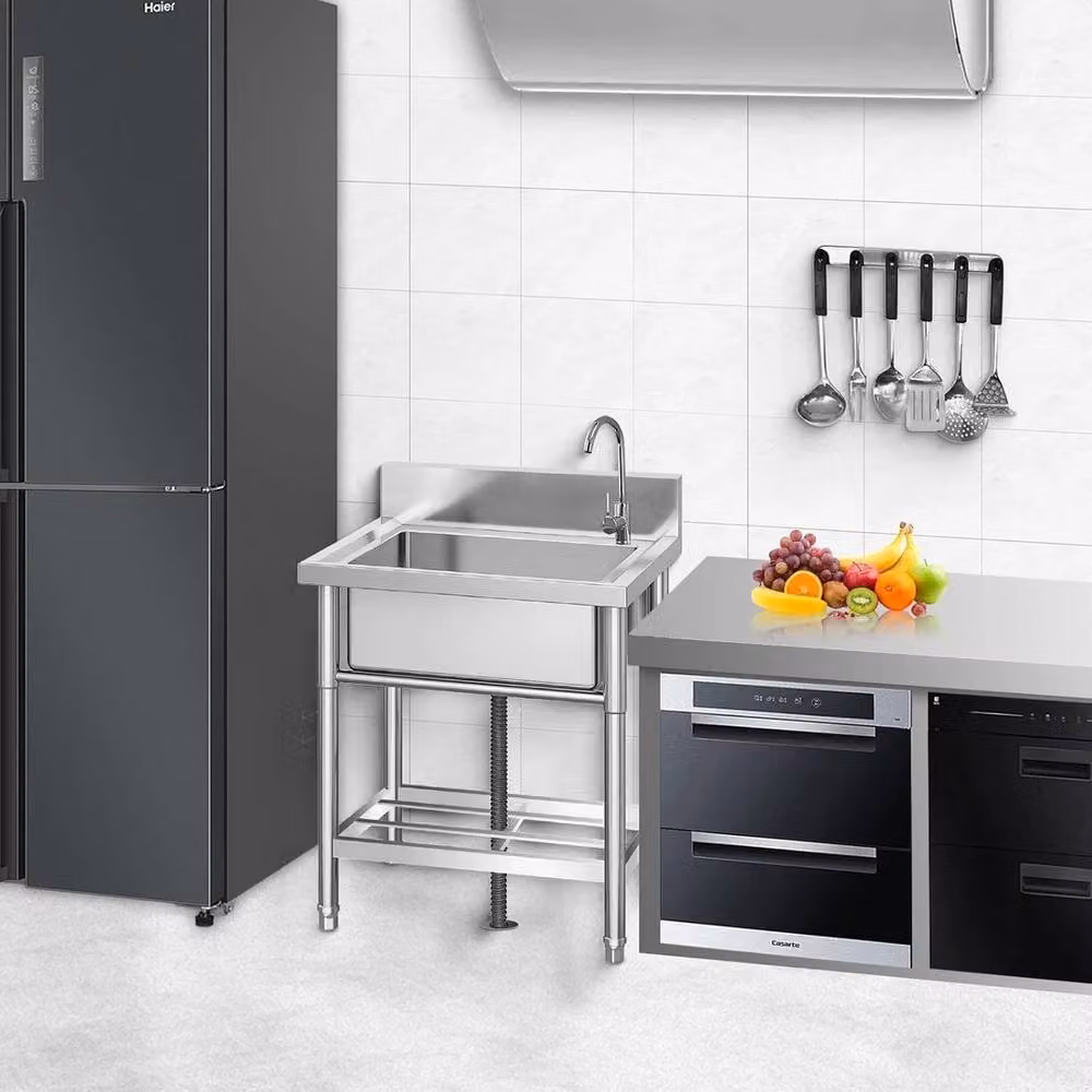 VOGREX Commercial Single Bowl Stainless Steel Utility Sink in Silver – 3