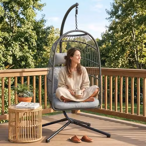 Outsunny Hanging Egg Chair with Stand in Grey – 5