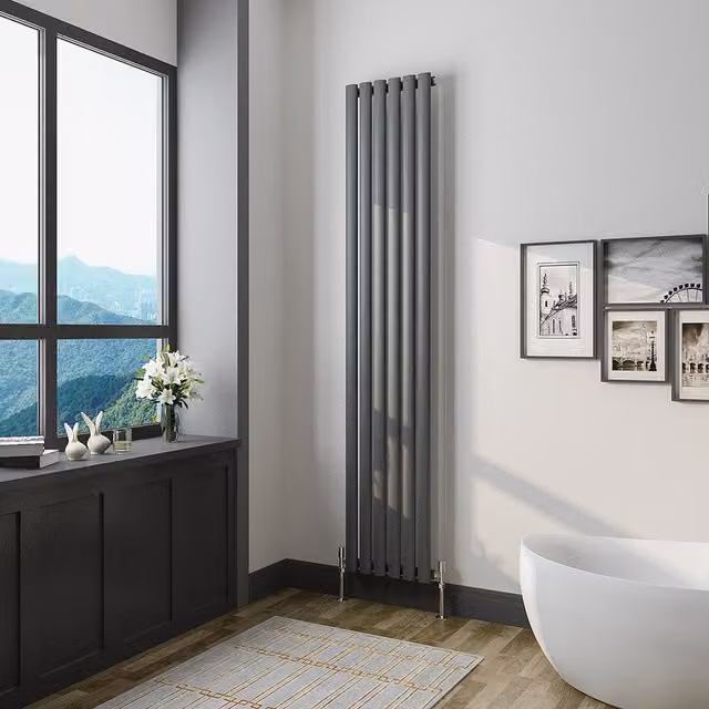 AicaBathroom Vertical Oval Column Radiator in Anthracite, H 180 cm x W 35.4 cm