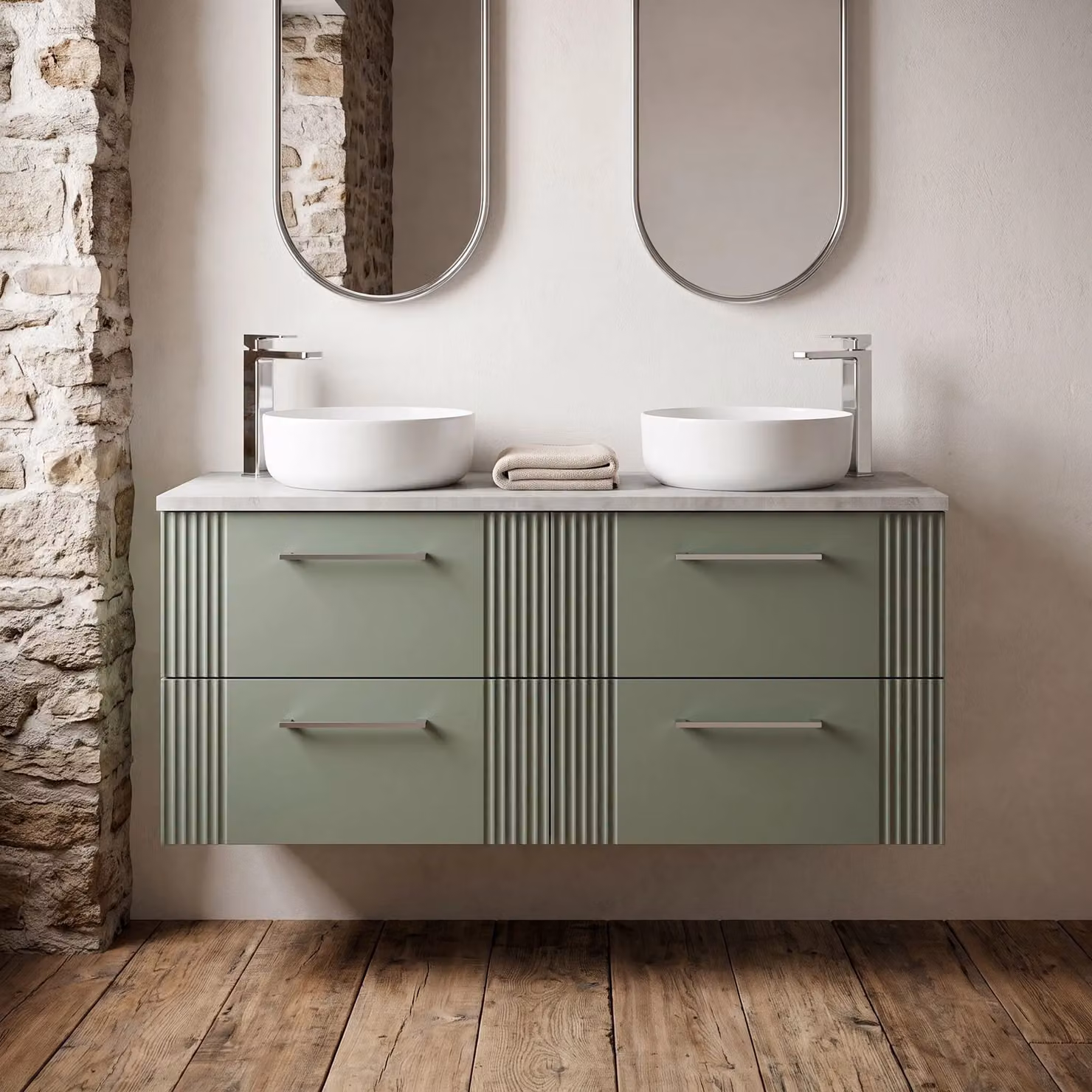 Balterley Wall Hung 4 Drawer Bathroom Vanity Unit with Laminated Worktop, Green and Bellato Grey, W/D/H: 120 x 45.5 x 54.5 cm – 4