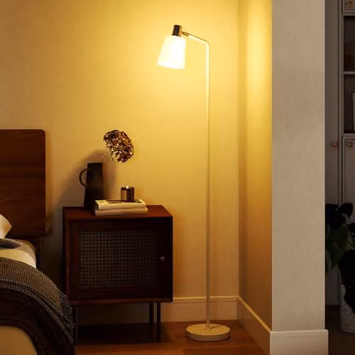 HOMCOM Modern White LED Floor Lamp with Adjustable Head for Reading and Task Lighting – 1