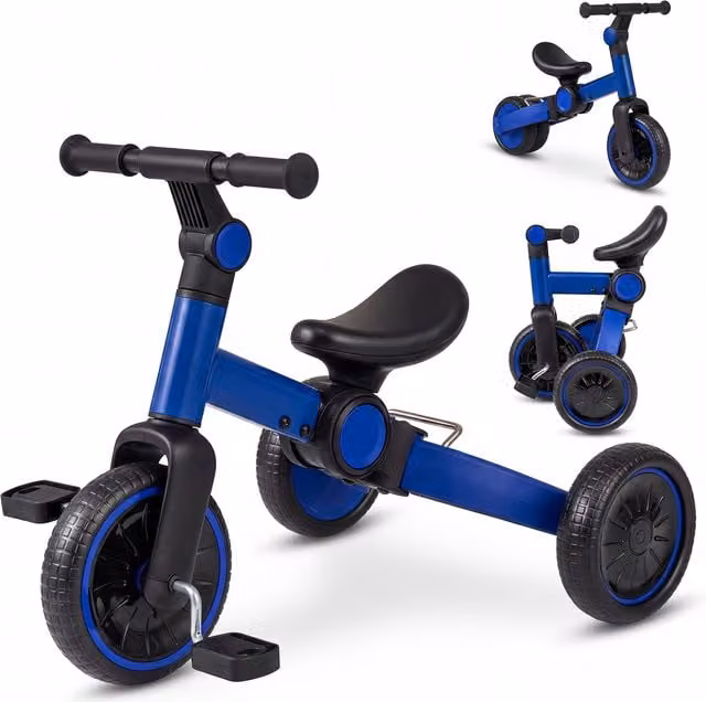 Costway 5-in-1 Blue Toddler Bike, Tricycle, Balance Bike and Ride-on Car with Height-Adjustable and Foldable Metal Frame