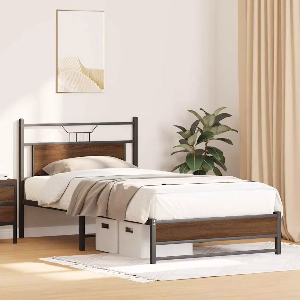 Berkfield Home Brown Oak Bed Frame in Engineered Wood, W/D/H: 100 x 190 cm – 3