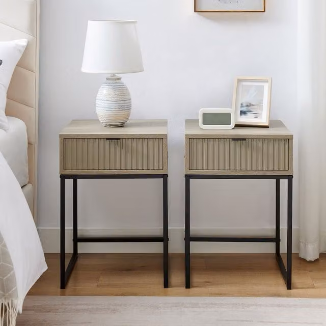 Melody Maison Hesley Nordic Wood Range Pair of One Drawer Bedside Tables in Natural – 1