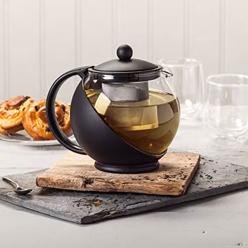Kilo Glass Teapot with Stainless Steel Infuser, Black and Transparent, 1.4 l – 3