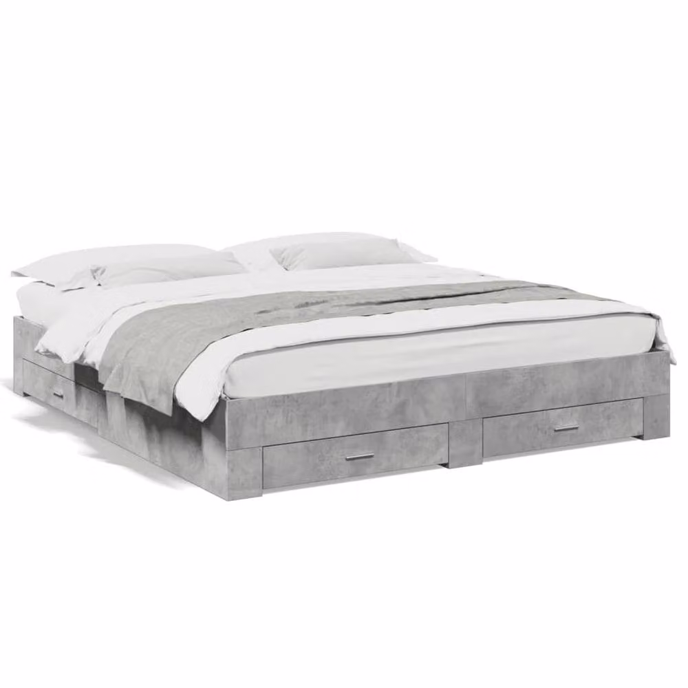 Berkfield Home Modern Bed Frame with Drawers in Grey, W/D/H: 200 x 200 x 32 cm – 3