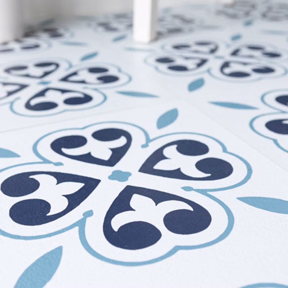 D-C-Fix Oriental Flower Blue and White Self Adhesive Vinyl Floor Tiles, Pack of 11, W/D/H: 30.48 x 30.48 x 30.48 cm – 3