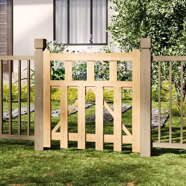 Livingandhome Yellow Spruce Wood Weather-Resistant Garden Fence Gate, Width: 90 cm